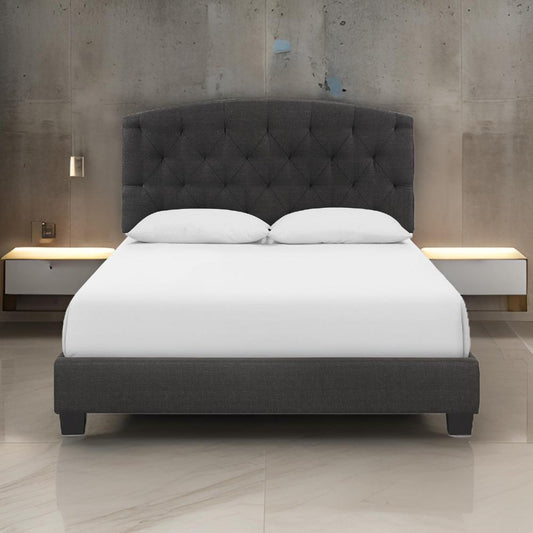 Dane Full Bed, Upholstered, Curved Headboard, Dark Gray By Casagear Home