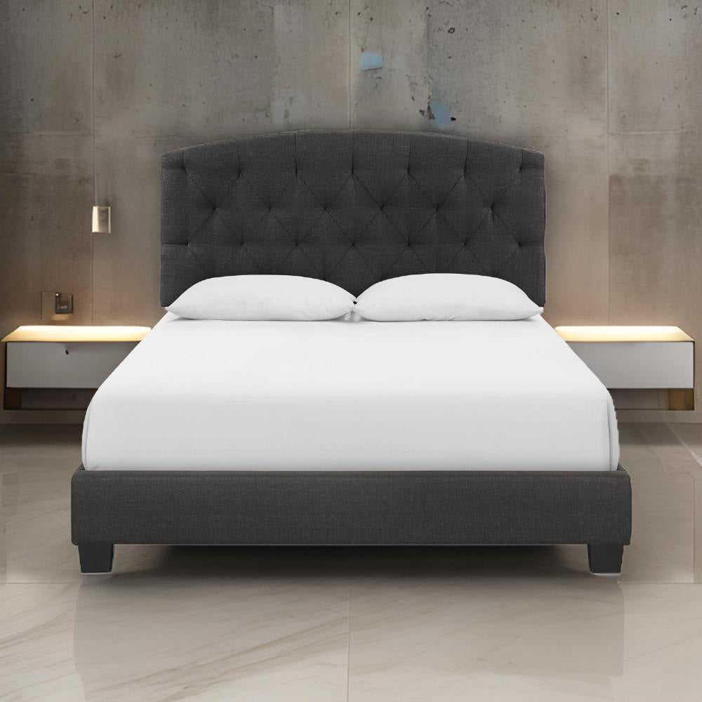 Dane Full Bed, Upholstered, Curved Headboard, Dark Gray By Casagear Home