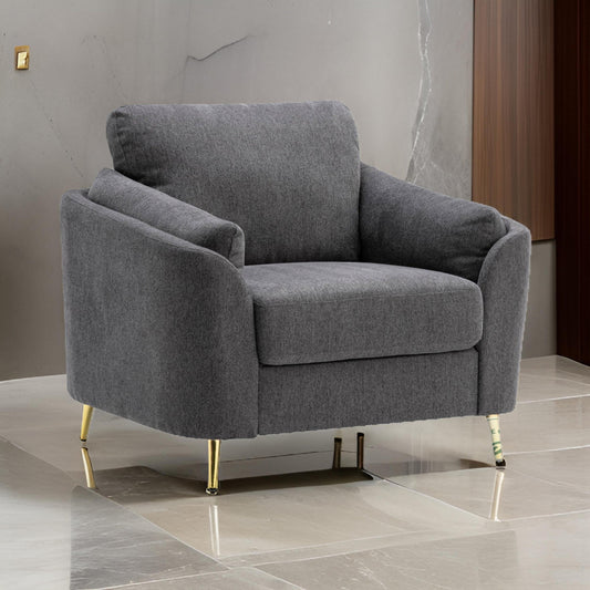 Jace 35" Accent Chair, Dark Gray Polyester, Gold Legs, By Casagear Home