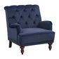 Parry 34 Inch Tufted Accent Chair Blue Velvet Fabric Brown Turned Legs By Casagear Home BM300941