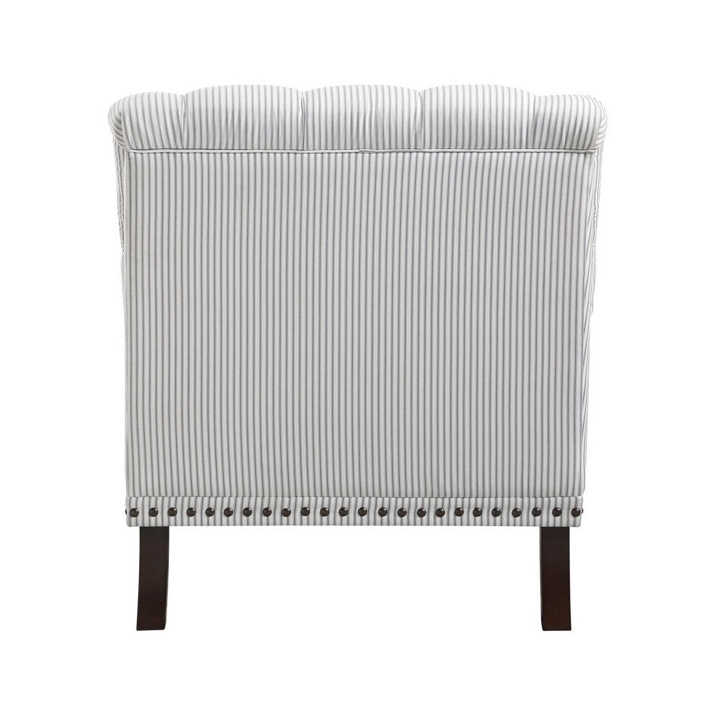 Parry 34 Inch Tufted Accent Chair Gray White Striped Fabric Turned Legs By Casagear Home BM300943