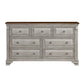 Kova 65 Inch Dual Tone Dresser 7 Drawers Routed Pilasters Gray Brown By Casagear Home BM300952