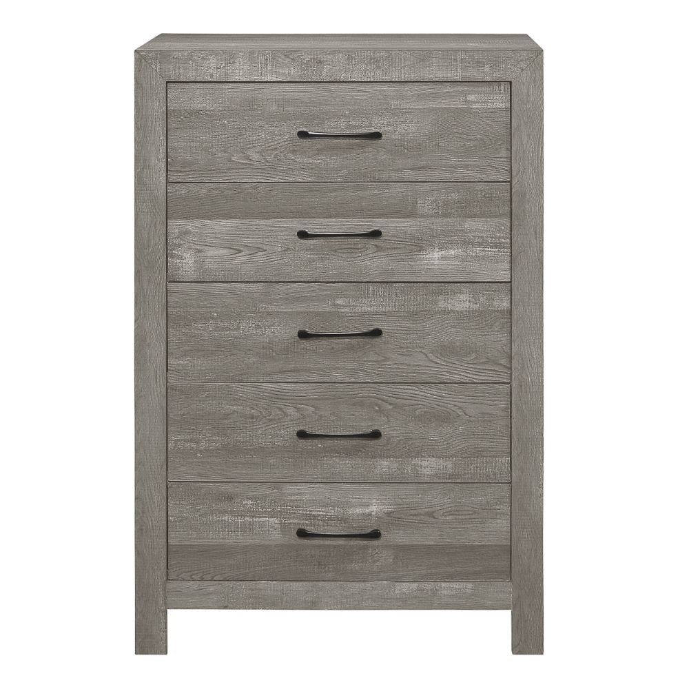48 Inch Tall Dresser Chest Gray Wood Black Nickel Bar Handles 5 Drawers BM300957