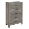 48 Inch Tall Dresser Chest, Gray Wood, Black Nickel Bar Handles, 5 Drawers