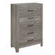 48 Inch Tall Dresser Chest, Gray Wood, Black Nickel Bar Handles, 5 Drawers