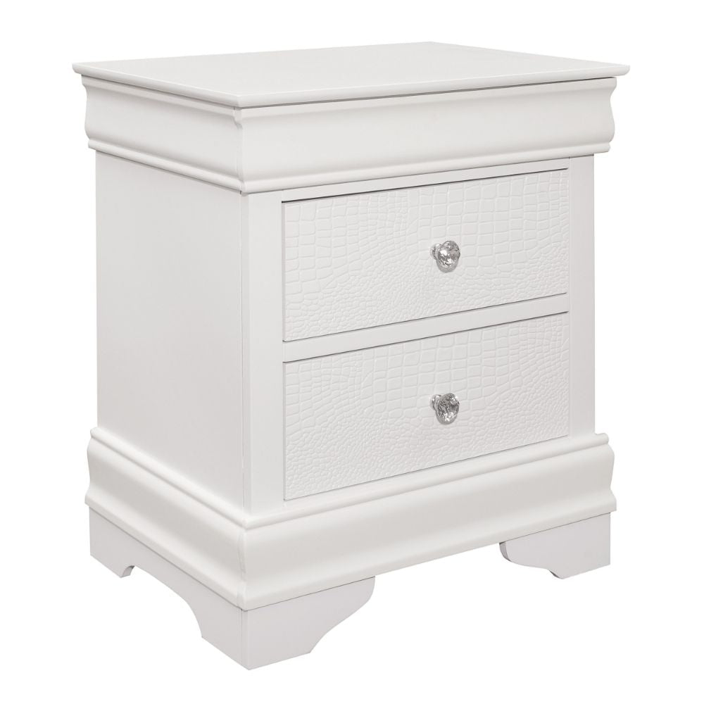 Teich 24 Inch Wood Nightstand, 2 Drawers, Textured Panels, Crisp White By Casagear Home