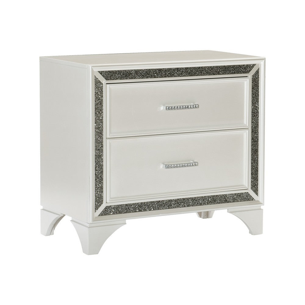 Oro 30’’ Nightstand 2 Drawers Chrome Silver Trim White By Casagear Home BM300972