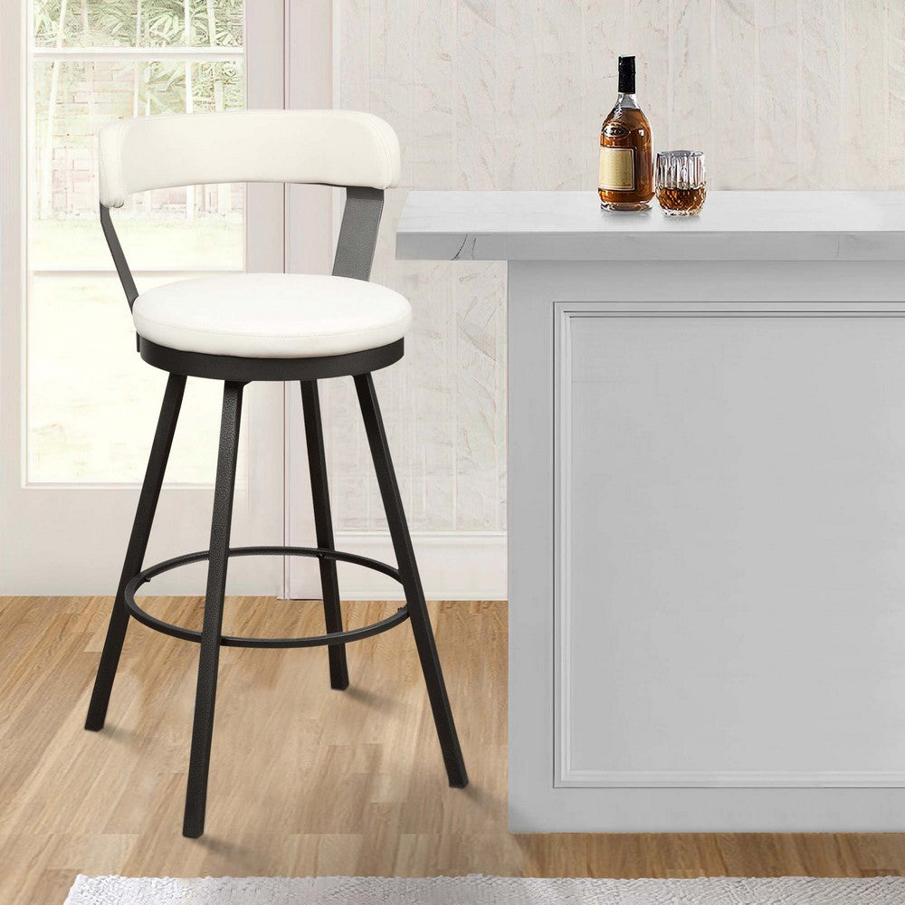 31" Swivel Bar Stool, White Faux Leather, Metal, Set of 2 By Casagear Home