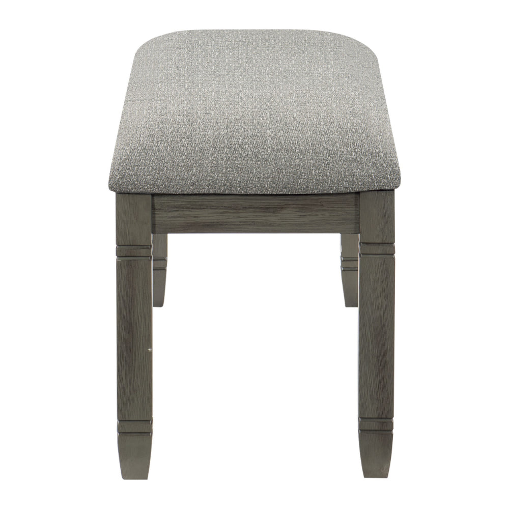 Rome 48" Bench, Gray Fabric, Padded Seat, Antique Gray Wood By Casagear Home