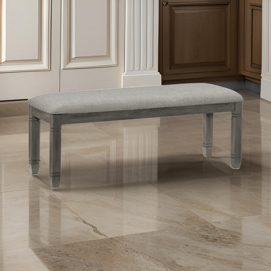 Rome 48" Bench, Gray Fabric, Padded Seat, Antique Gray Wood By Casagear Home