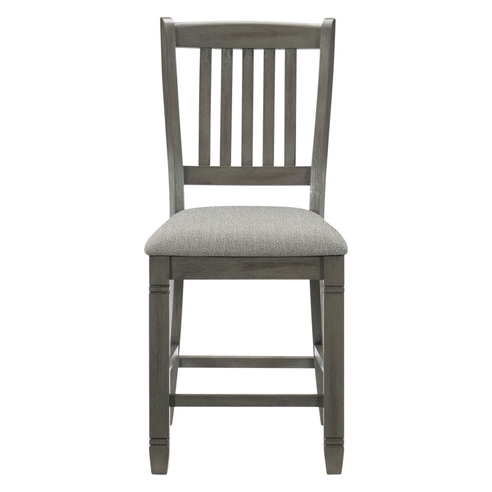 Rome 25 Inch Counter Height Chair Fabric Seat Antique Gray Wood Set of 2 By Casagear Home BM300990
