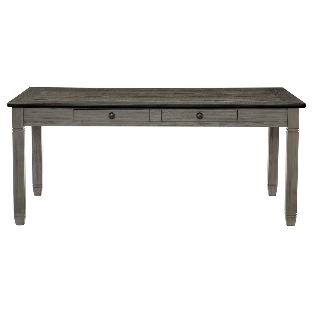 Rome 72 Inch Wood Dining Table, 6 Drawers, Two Tone Finish, Round Handles By Casagear Home