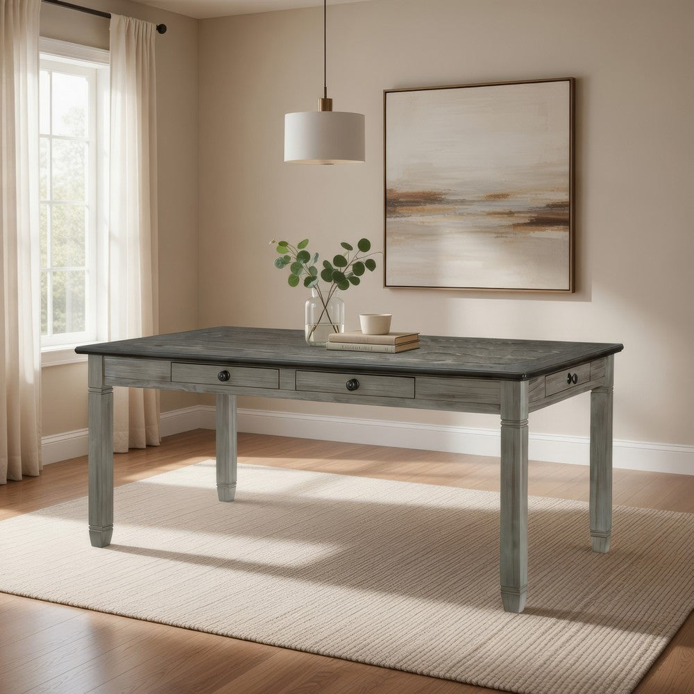 Rome 72 Inch Wood Dining Table, 6 Drawers, Two Tone Finish, Round Handles By Casagear Home