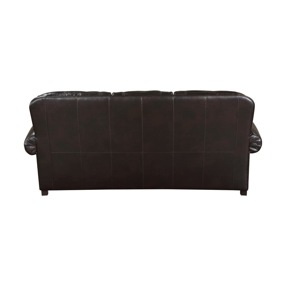 Rhea 88 Inch Accent Sofa Brown Vegan Faux Leather Nailhead Trim Accent By Casagear Home BM301044