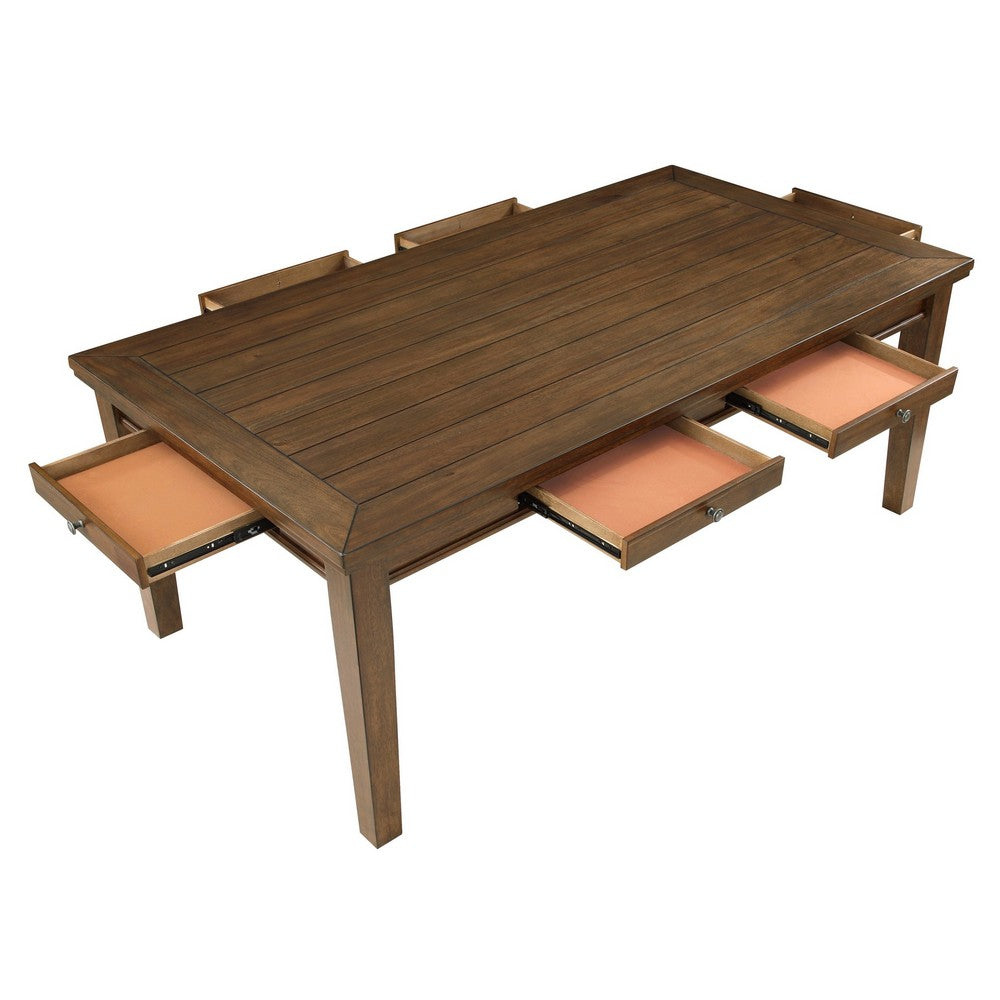Trea 78 Inch Dining Table, 6 Drawers, Plank Top, 6 Seater, Rustic Brown By Casagear Home