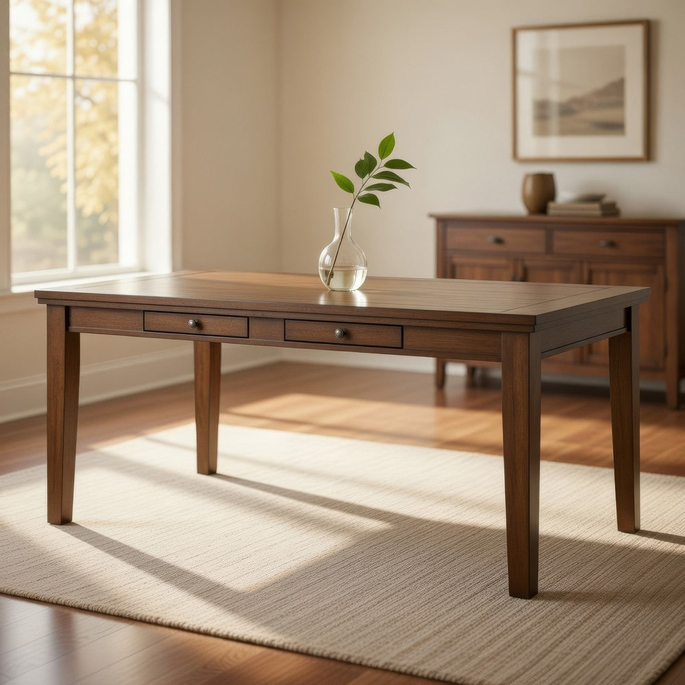 Trea 78 Inch Dining Table, 6 Drawers, Plank Top, 6 Seater, Rustic Brown By Casagear Home
