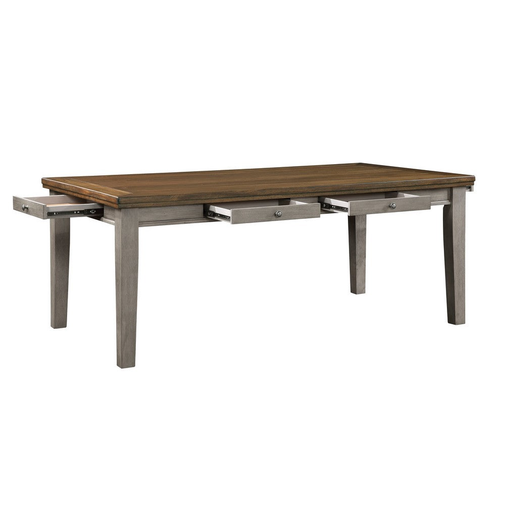 Trea 78 Inch Dining Table, 6 Drawers, Plank Top, 6 Seater, Gray, Brown By Casagear Home