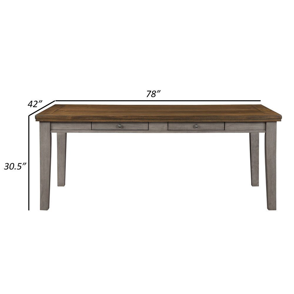 Trea 78 Inch Dining Table, 6 Drawers, Plank Top, 6 Seater, Gray, Brown By Casagear Home