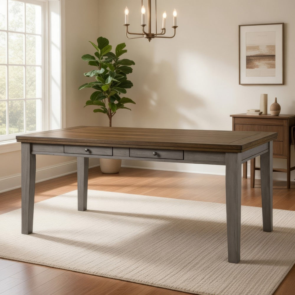 Trea 78 Inch Dining Table, 6 Drawers, Plank Top, 6 Seater, Gray, Brown By Casagear Home