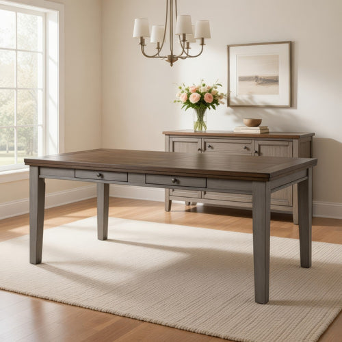 Trea 78 Inch Dining Table, 6 Drawers, Plank Top, 6 Seater, Gray, Brown By Casagear Home