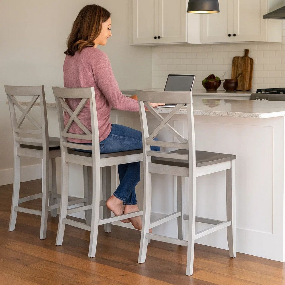 Brian 23" Counter Chair, Crossbuck Backrest, Gray, Brown By Casagear Home