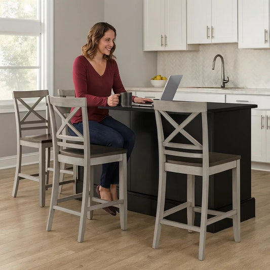 Brian 23" Counter Chair, Crossbuck Backrest, Gray, Brown By Casagear Home