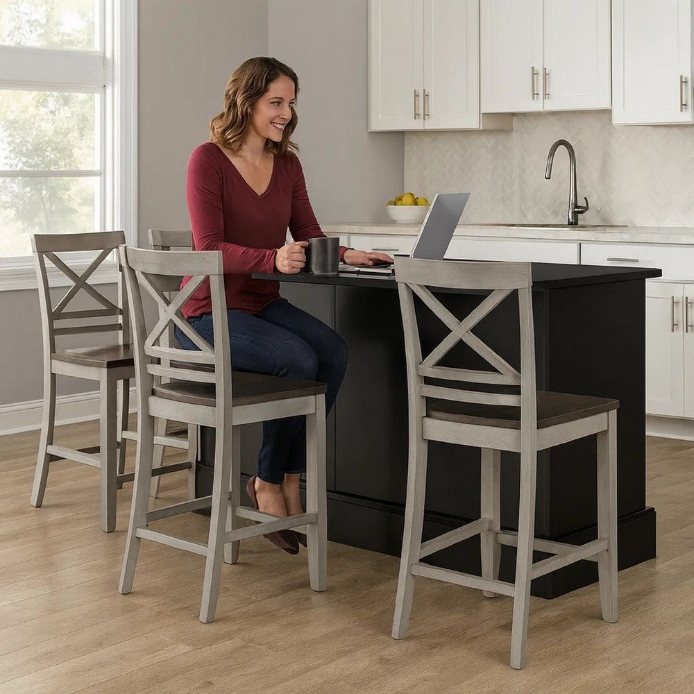 Brian 23" Counter Chair, Crossbuck Backrest, Gray, Brown By Casagear Home