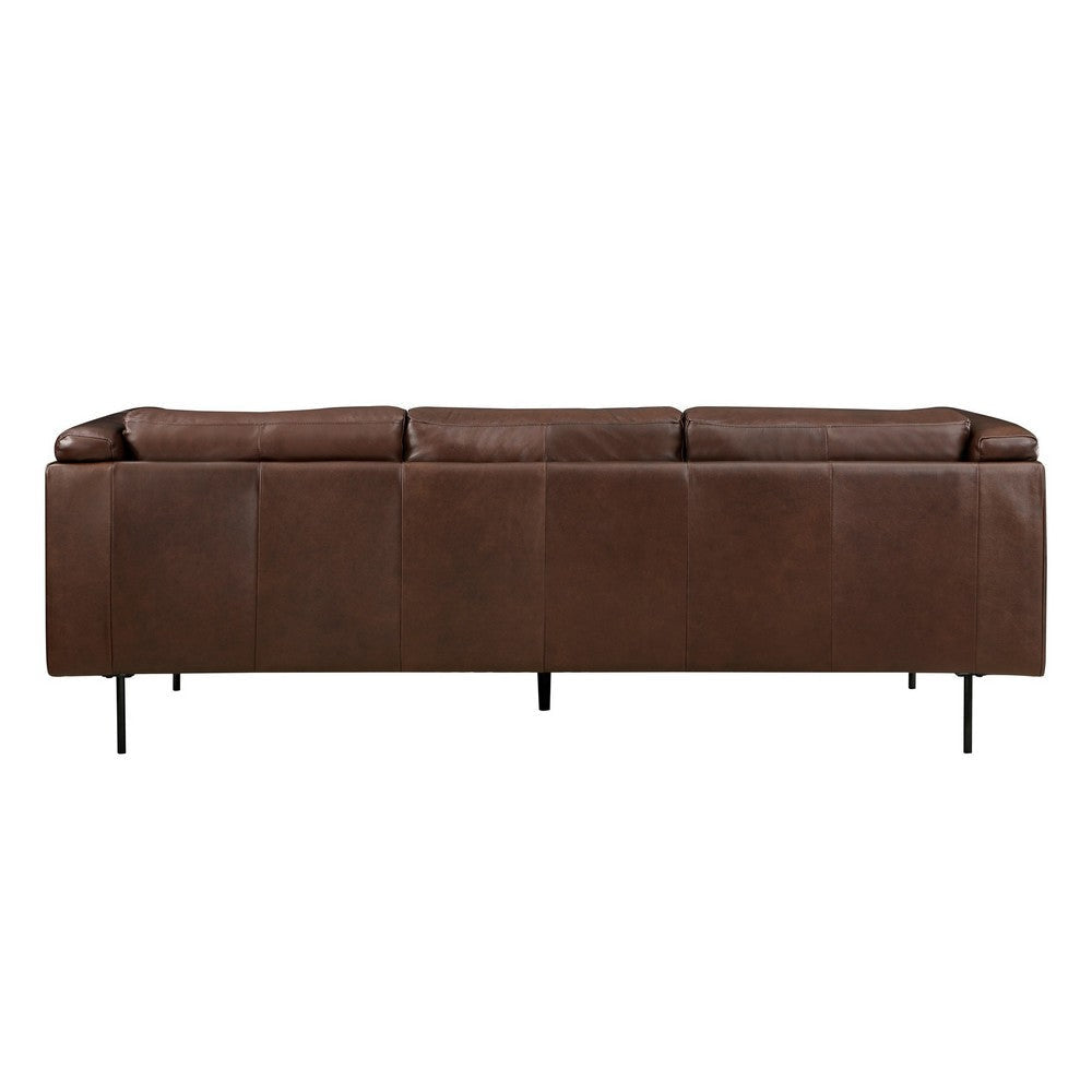 Sen 88 Inch Low Back Tufted Sofa Brown Top Grain Leather Metal Legs By Casagear Home BM301117