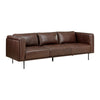 Sen 88 Inch Low Back Tufted Sofa, Brown Top Grain Leather, Metal Legs  By Casagear Home