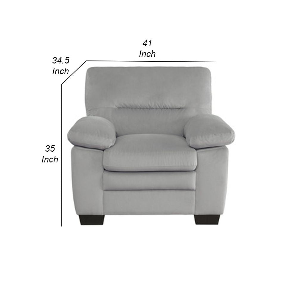Kein 41 Inch Armchair, Light Gray Fabric, Pillow Armrests, Tufted Backrest By Casagear Home
