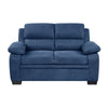 Hugh 58 Inch Loveseat Blue Fabric Pillow Armrests Channel Tufted Back By Casagear Home BM301136