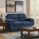 Hugh 58 Inch Loveseat, Blue Fabric, Pillow Armrests, Channel Tufted Back By Casagear Home