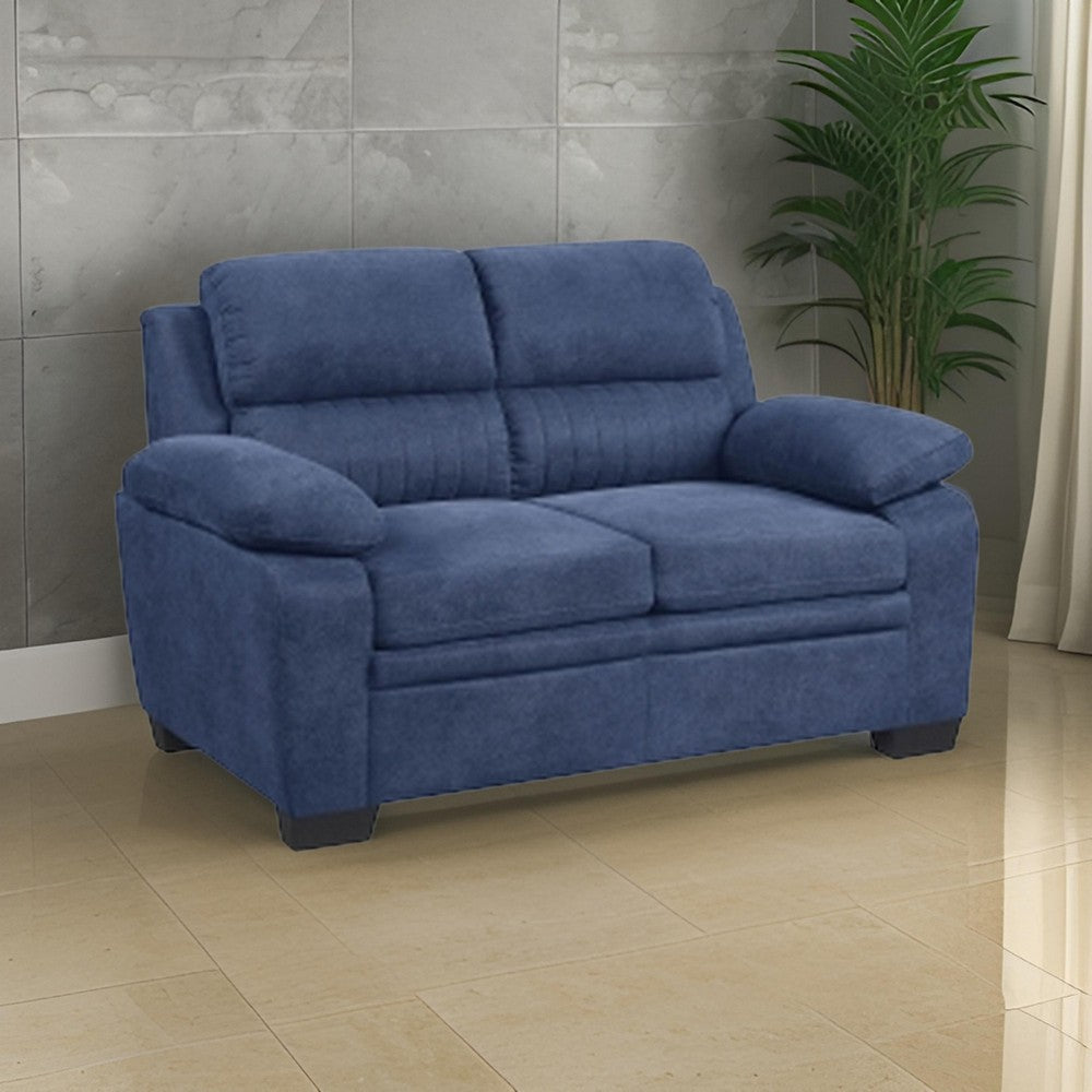 Hugh 58 Inch Loveseat, Blue Fabric, Pillow Armrests, Channel Tufted Back By Casagear Home