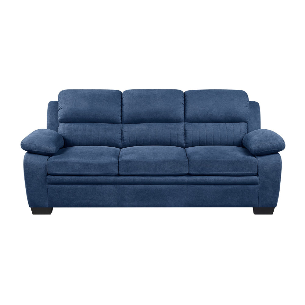 Hugh 80 Inch Modern Sofa Blue Fabric Pillow Armrests Channel Tufted By Casagear Home BM301137