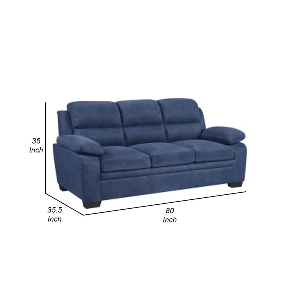 Hugh 80 Inch Modern Sofa Blue Fabric Pillow Armrests Channel Tufted By Casagear Home BM301137