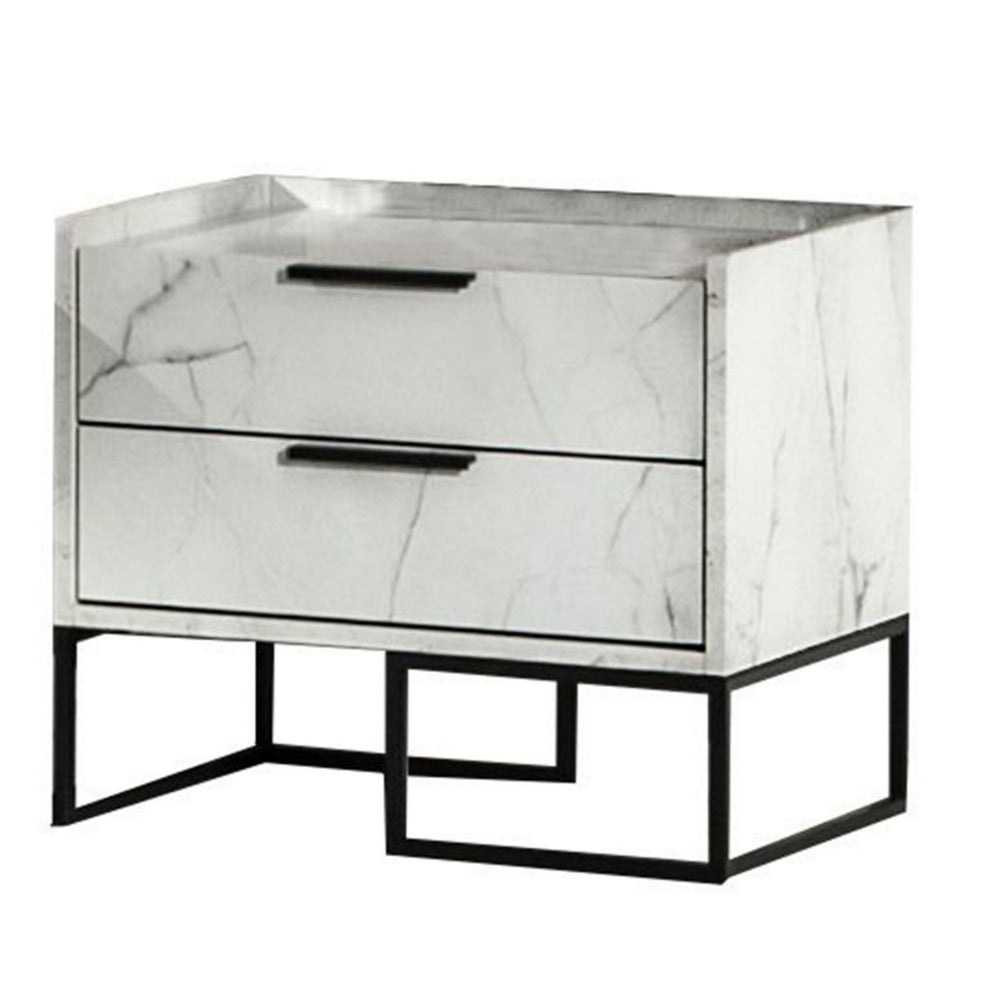 Noe Paul 24" Nightstand, 2 Drawers, Faux White Marble By Casagear Home