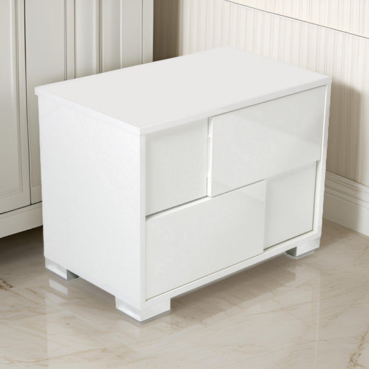 Cid Mina 24" Nightstand, 2 Drawers, Lacquer Finish, White By Casagear Home
