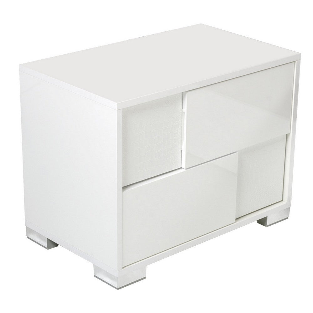 Cid Mina 24’’ Nightstand 2 Drawers Lacquer Finish White By Casagear Home BM301303