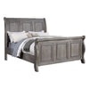 Demi King Size Bed, Sleigh Headboard, Tri Panel Molding, Oak Gray Wood By Casagear Home