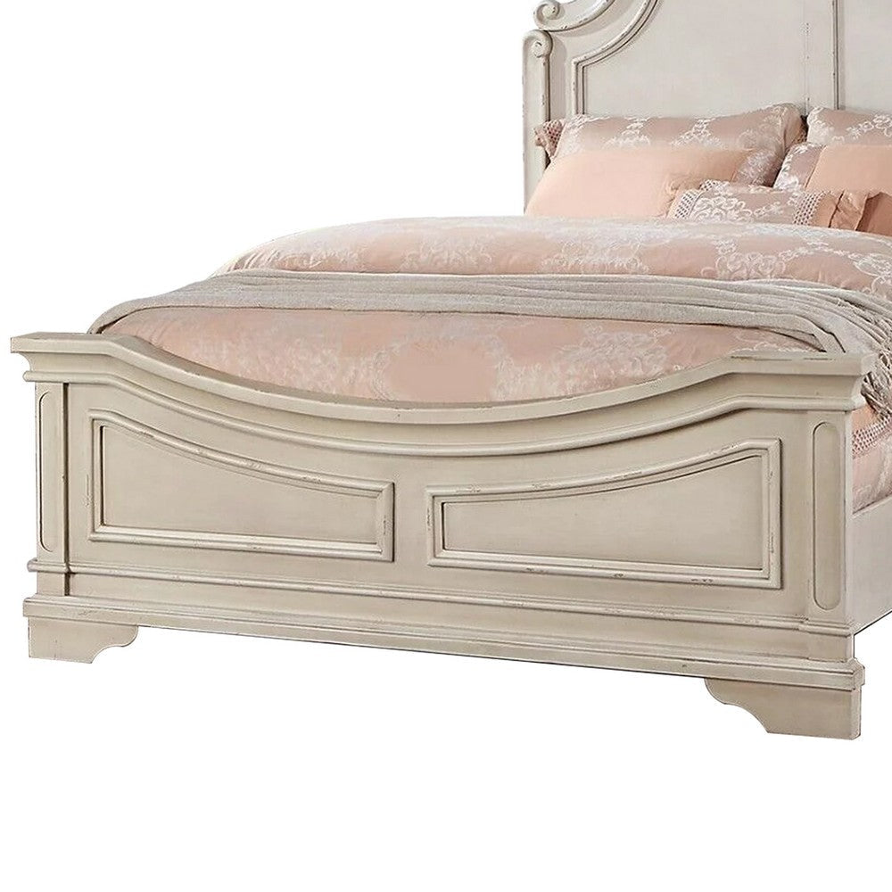 Bev Classic California King Bed with Scalloped Trimmed Design Cream White By Casagear Home BM301331