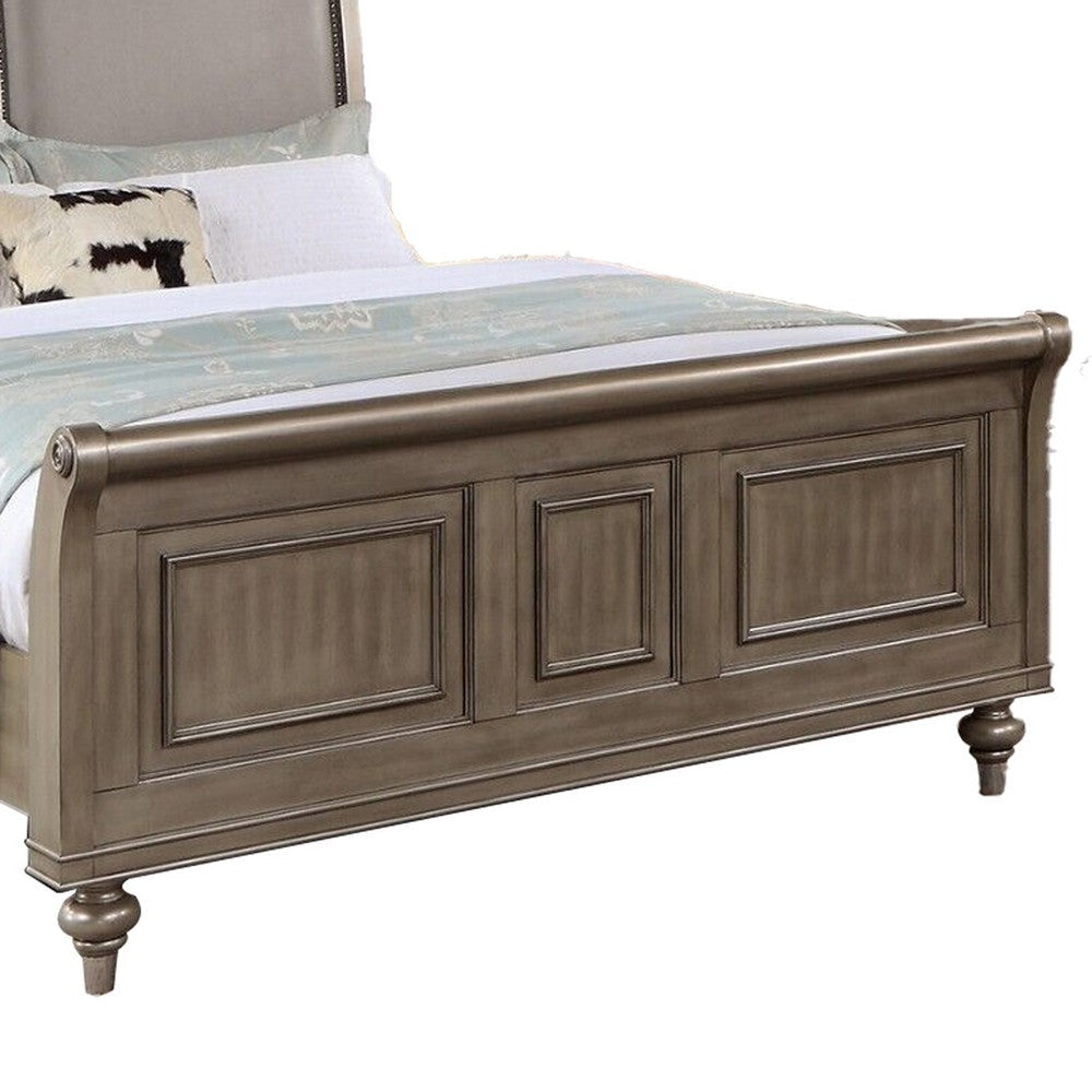 Ella Modern California King Bed Faux Leather Upholstery Nailhead Gold BM301337