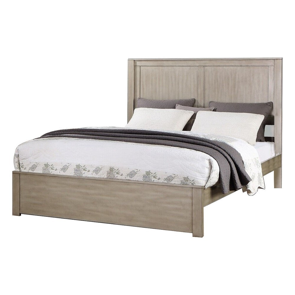 Kali Platform King Size Bed, Panel Rectangular Design, Light Tan Wood Frame