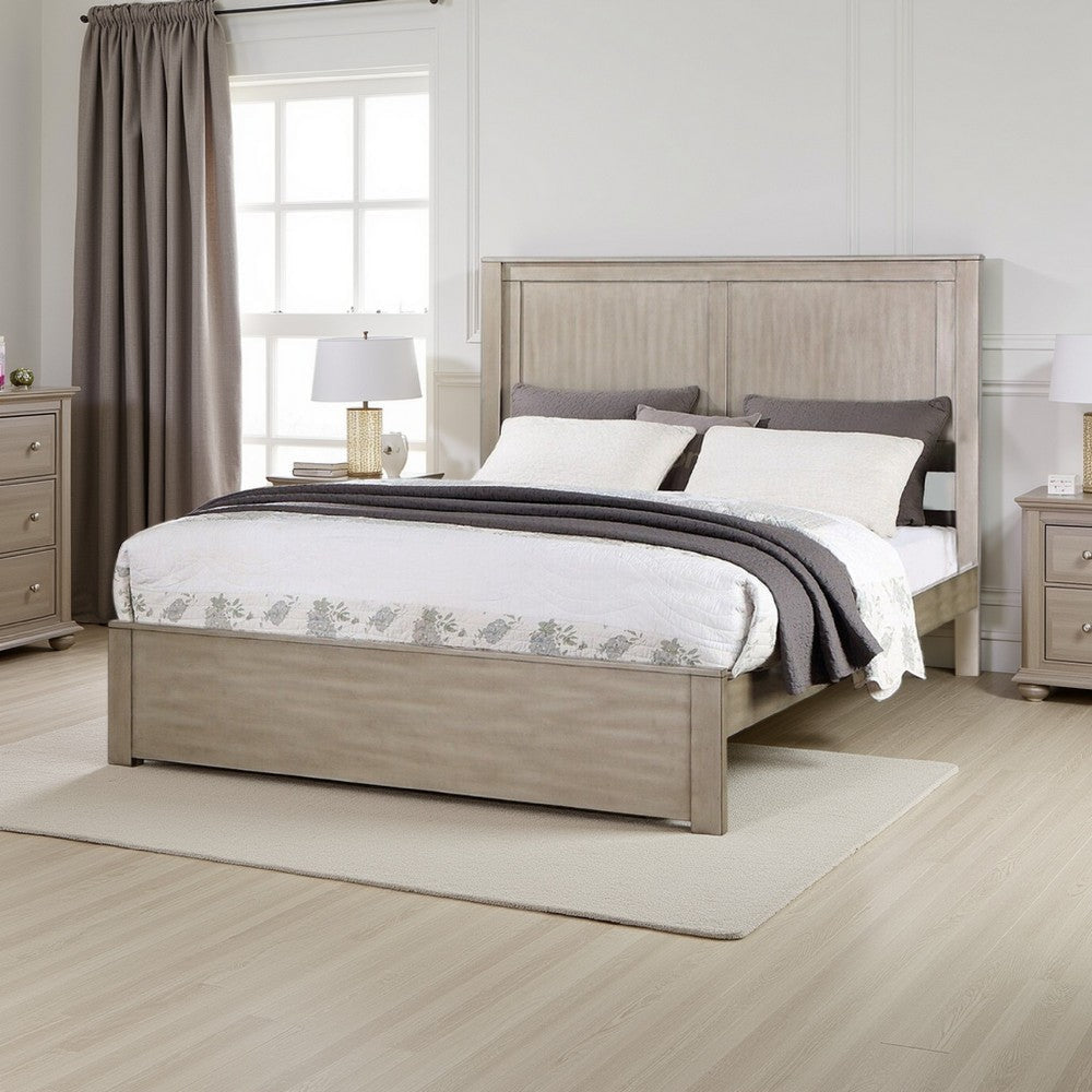 Kali Platform King Size Bed, Panel Rectangular Design, Light Tan Wood Frame