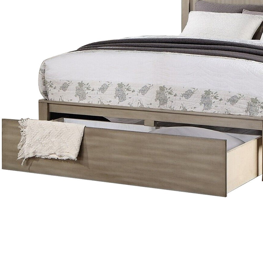 Kali Platform King Size Bed Panel Design Large Storage Drawer Light Tan BM301344