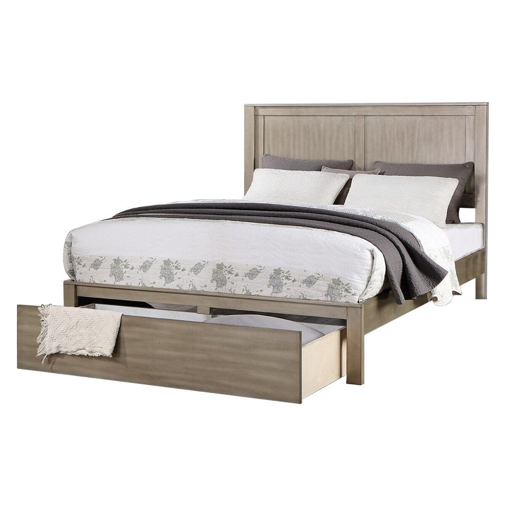 Kali Platform King Size Bed, Panel Design, Large Storage Drawer, Light Tan