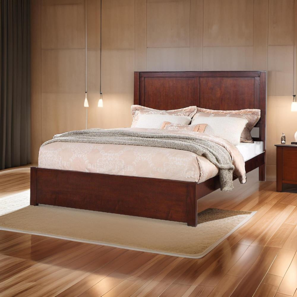 Kali Platform California King Bed, Rectangular Panel, Cherry Brown Wood By Casagear Home