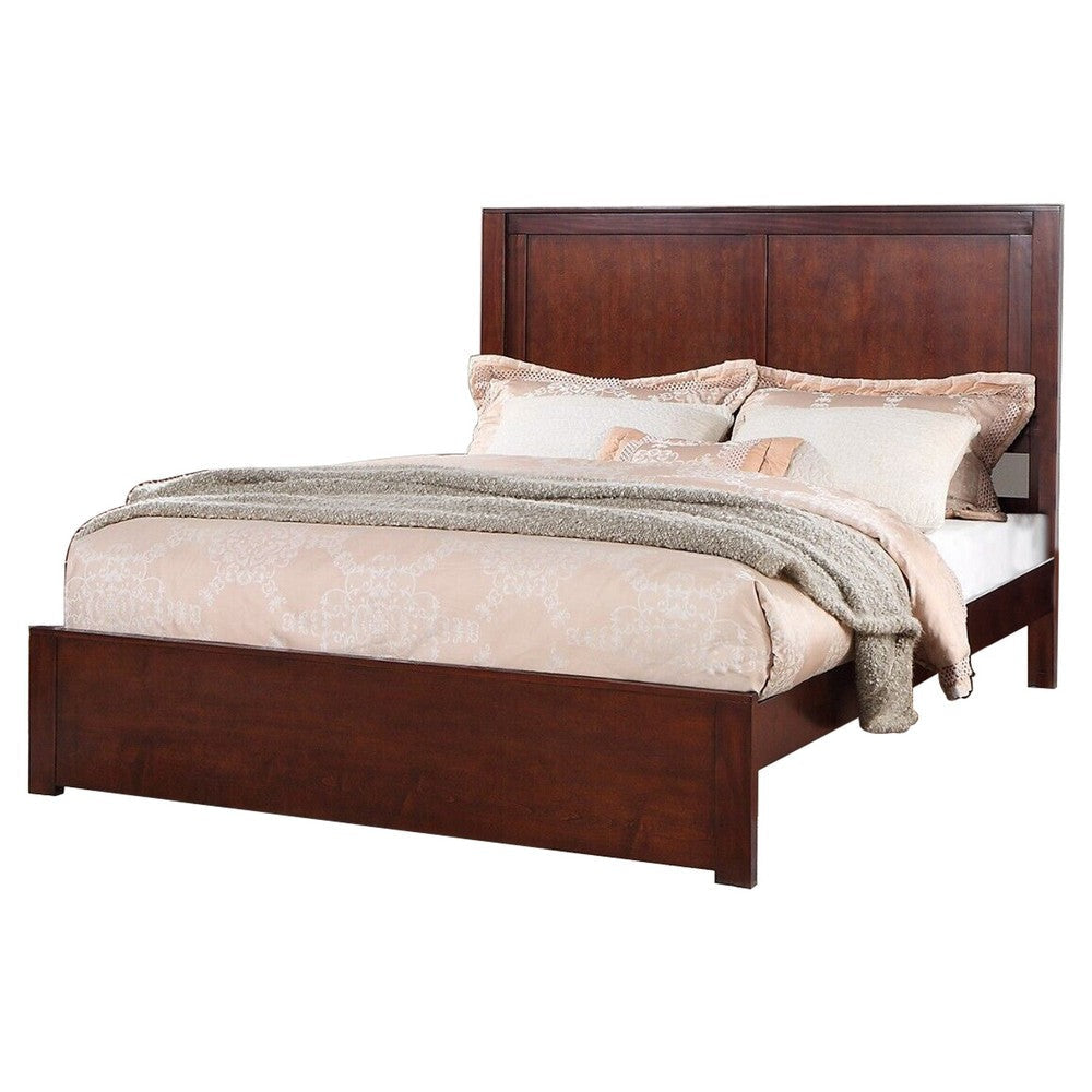 Kali Platform California King Bed, Rectangular Panel, Cherry Brown Wood By Casagear Home