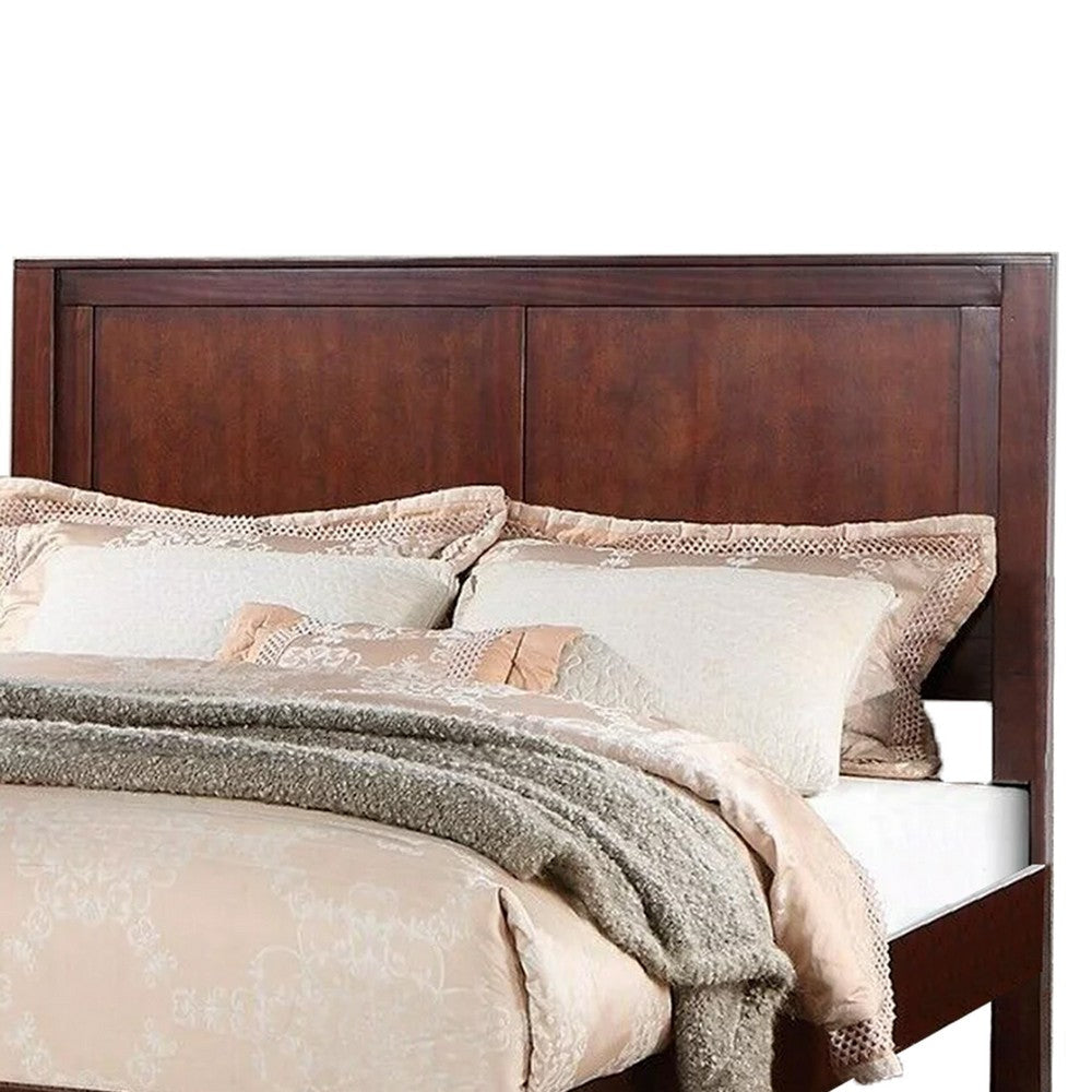 Kali Platform King Size Bed Panel Rectangular Design Cherry Brown Wood By Casagear Home