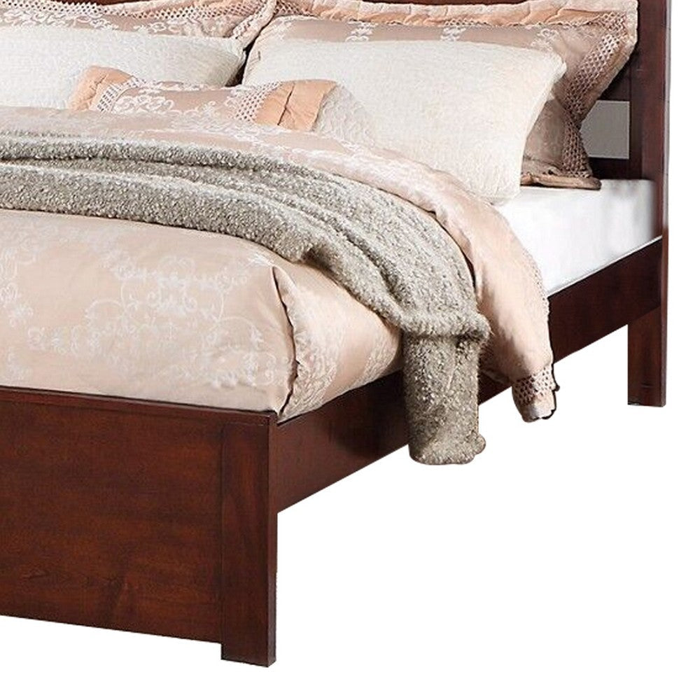 Kali Platform King Size Bed Panel Rectangular Design Cherry Brown Wood By Casagear Home