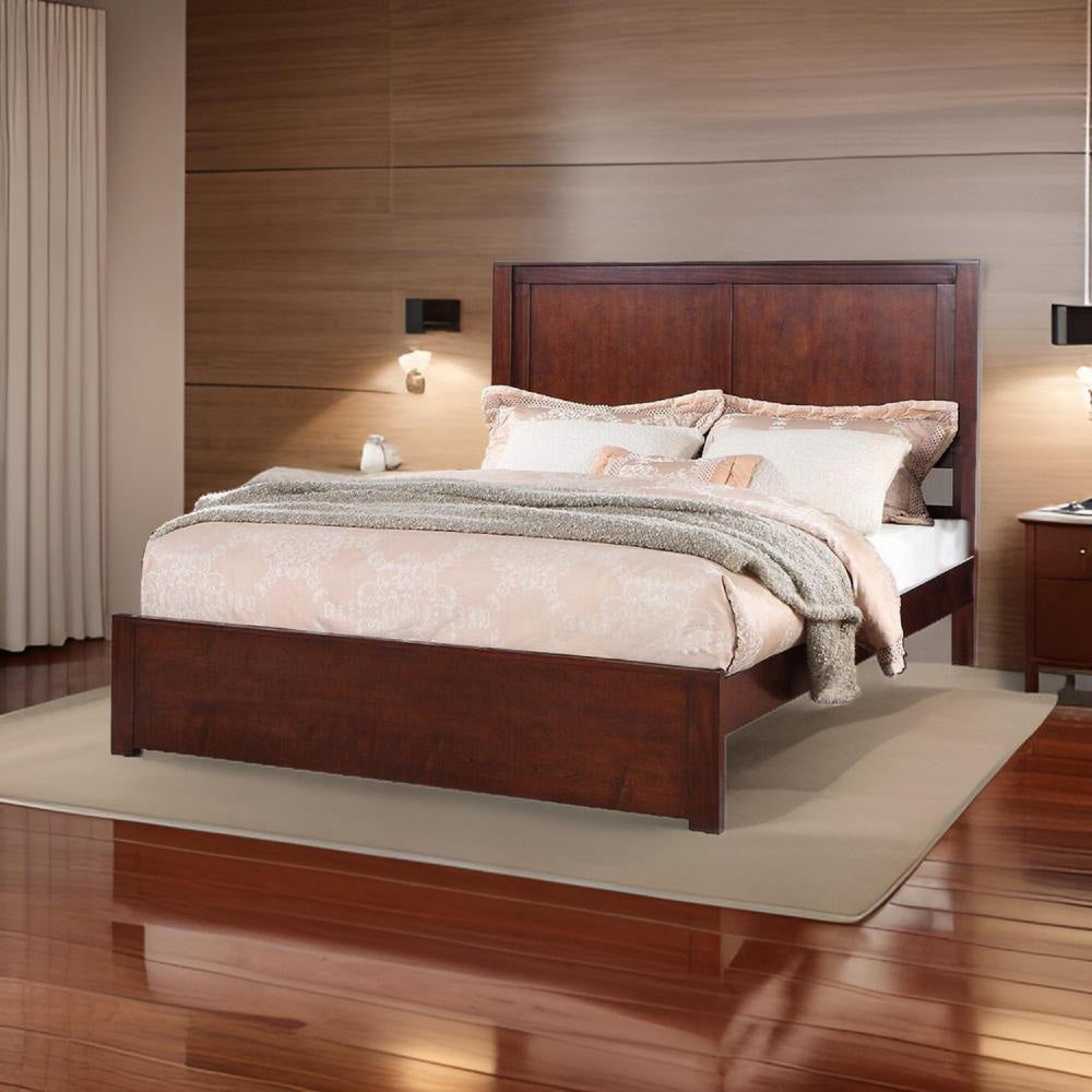 Kali Platform King Size Bed, Panel Rectangular Design, Cherry Brown Wood By Casagear Home